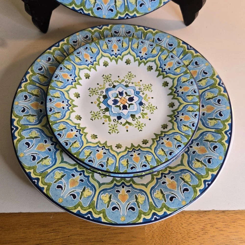 Pier 1 Celeste 4pc Set Salad Plates and Saucers Spring Summer Garden Retired